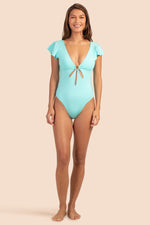 MONACO SOLIDS FLUTTER SLEEVE CUT-OUT ONE-PIECE MAILLOT in SKY additional image 2