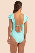 MONACO SOLIDS FLUTTER SLEEVE CUT-OUT ONE-PIECE MAILLOT in SKY additional image 1