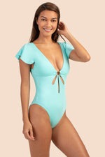 MONACO SOLIDS FLUTTER SLEEVE CUT-OUT ONE-PIECE MAILLOT in SKY additional image 3