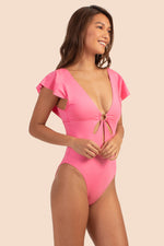 MONACO SOLIDS FLUTTER SLEEVE CUT-OUT ONE-PIECE MAILLOT in GERANIUM PINK additional image 7