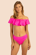 MONACO SOLIDS OFF THE SHOULDER RUFFLE TOP in PINK POP PINK additional image 4