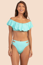 MONACO SOLIDS OFF THE SHOULDER RUFFLE TOP in SKY