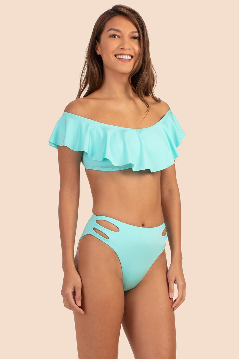 MONACO SOLIDS OFF THE SHOULDER RUFFLE TOP in SKY additional image 3