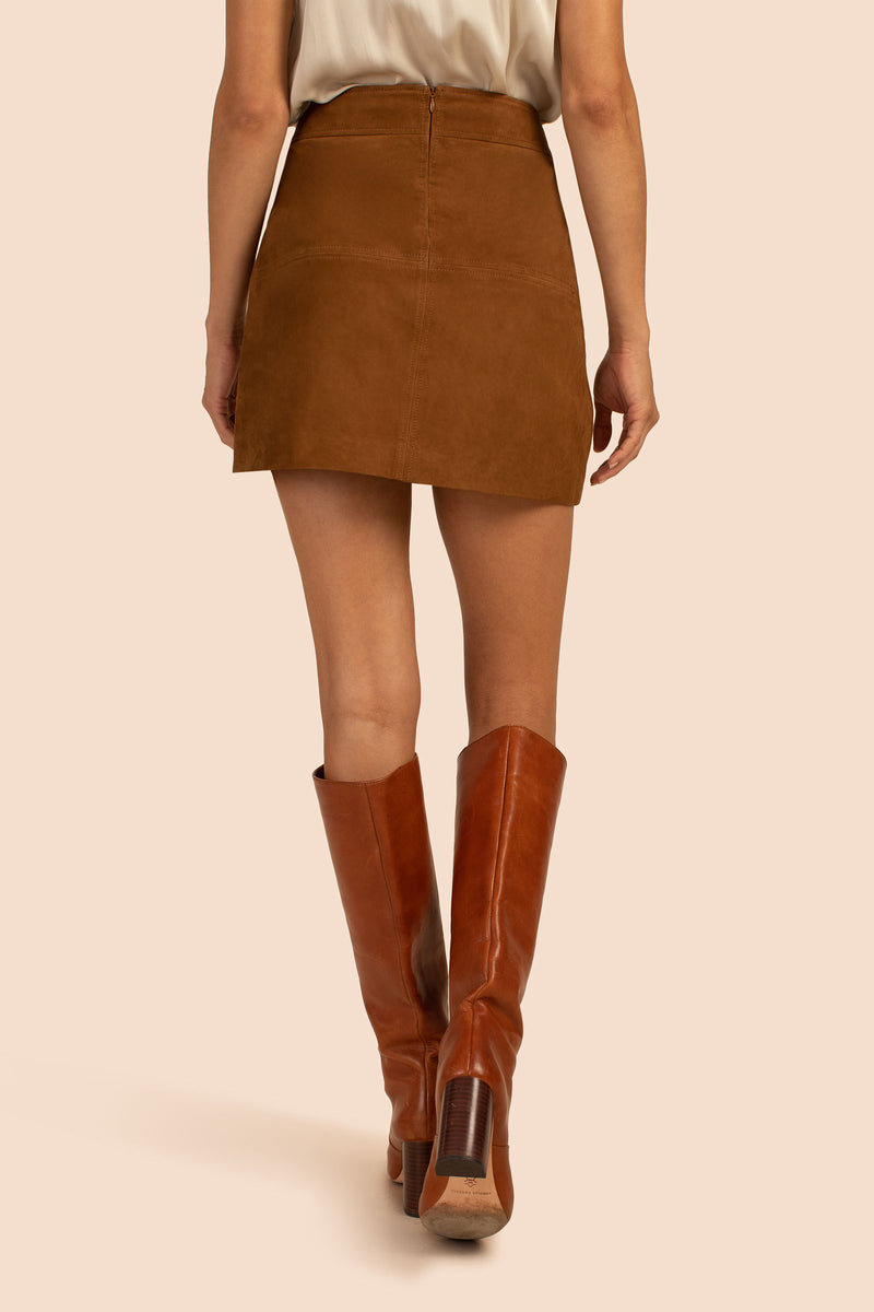 Women s Skirts Riya Short Brown Suede Skirt Trina Turk