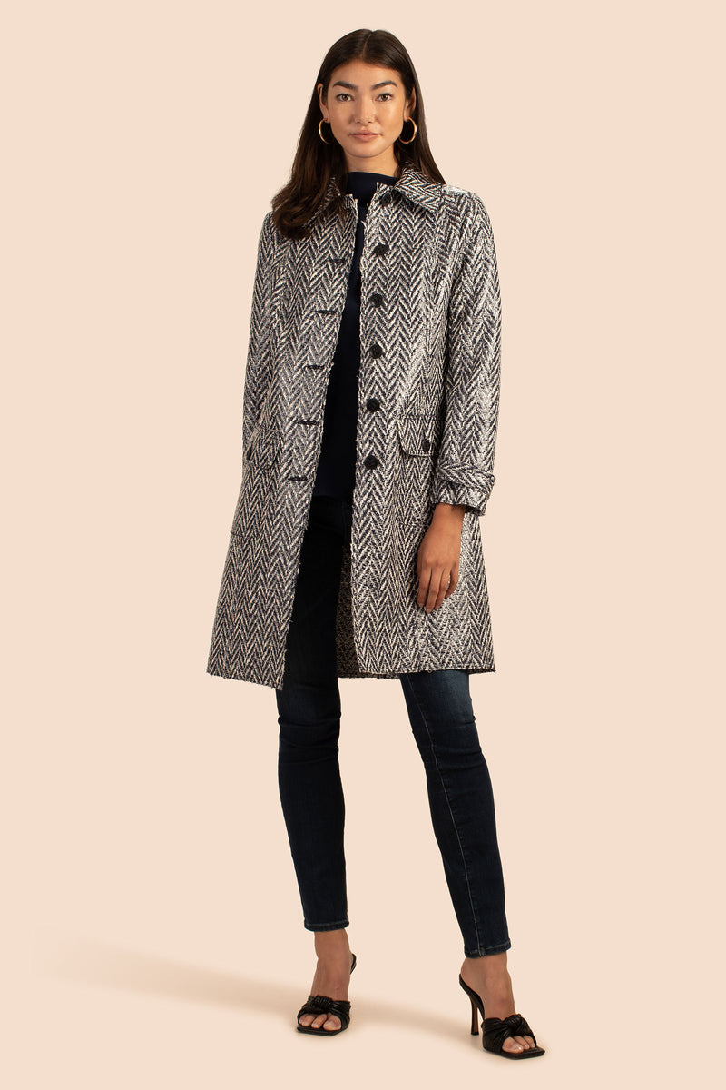 Women s Coats Denali Herringbone Mid Length Coat Trina Turk