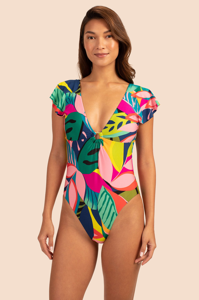 RAINFOREST FLUTTER SLEEVE MAILLOT in MULTI