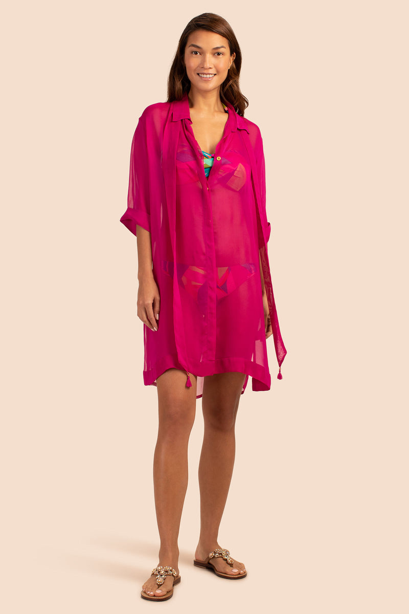 SICILY SCARF COLLAR SHIRTDRESS in PINK PEPPERCORN