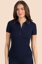 MILAN SHORT SLEEVE POLO in INDIGO/CINNAMON