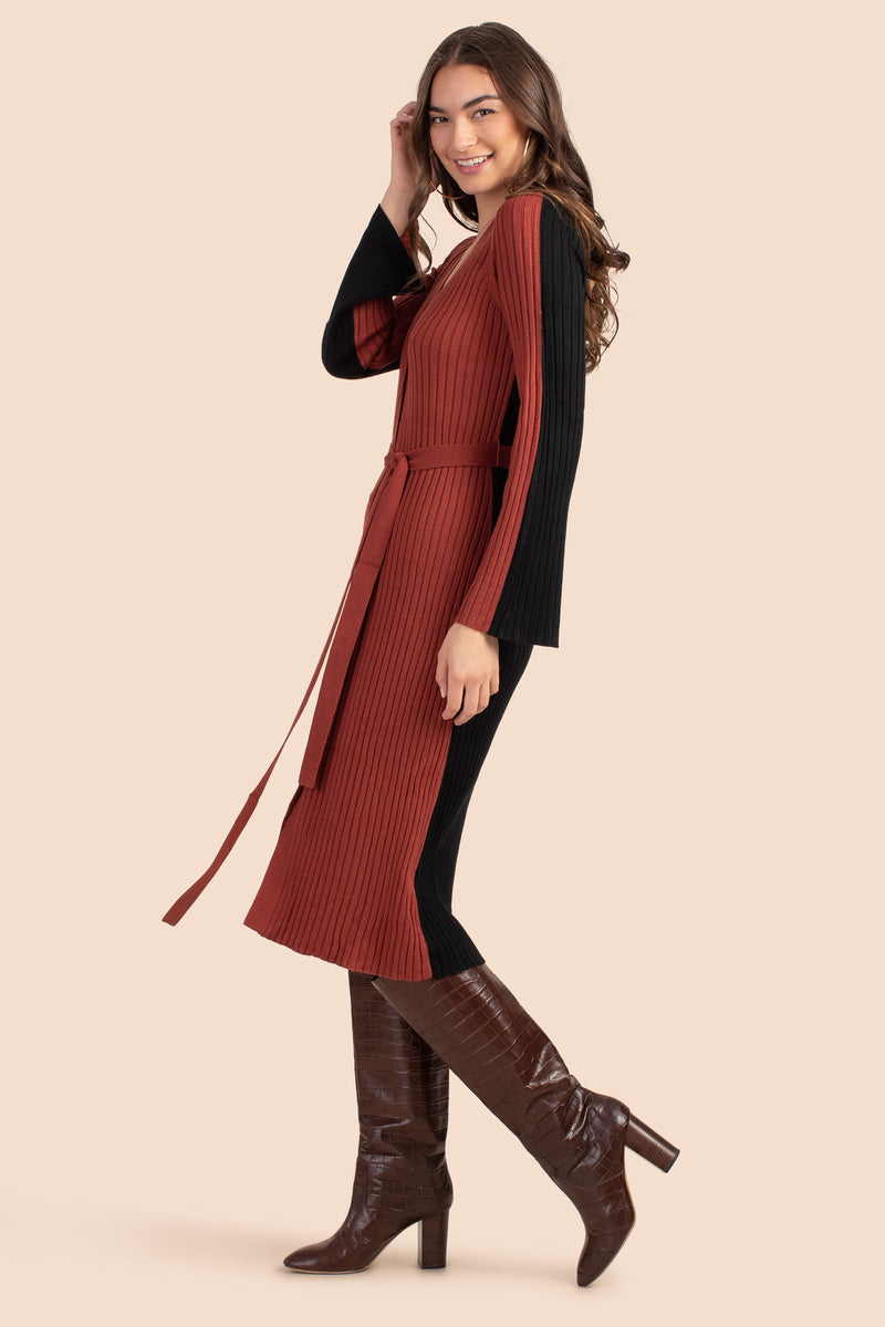 MERCER SWEATER DRESS in CINNAMON/BLACK additional image 3