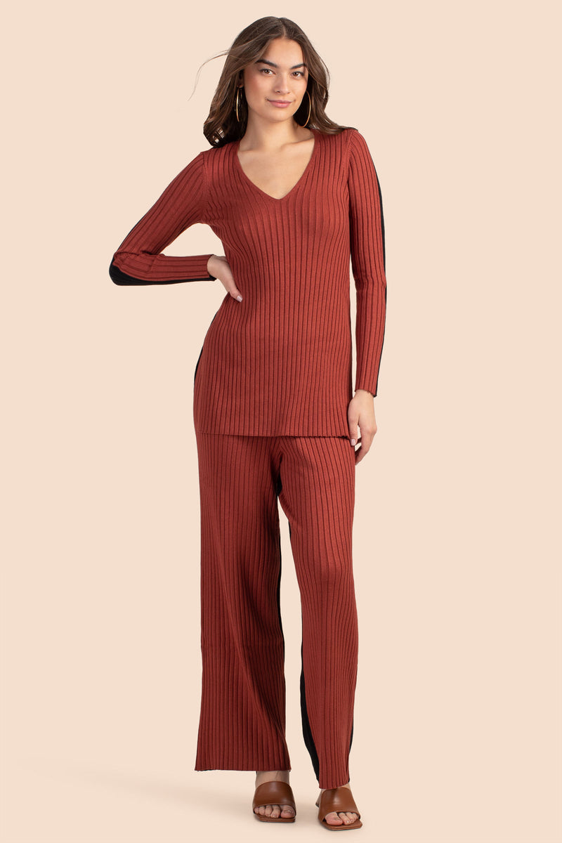 ZOEY V-NECK PULLOVER in CINNAMON/BLACK additional image 3