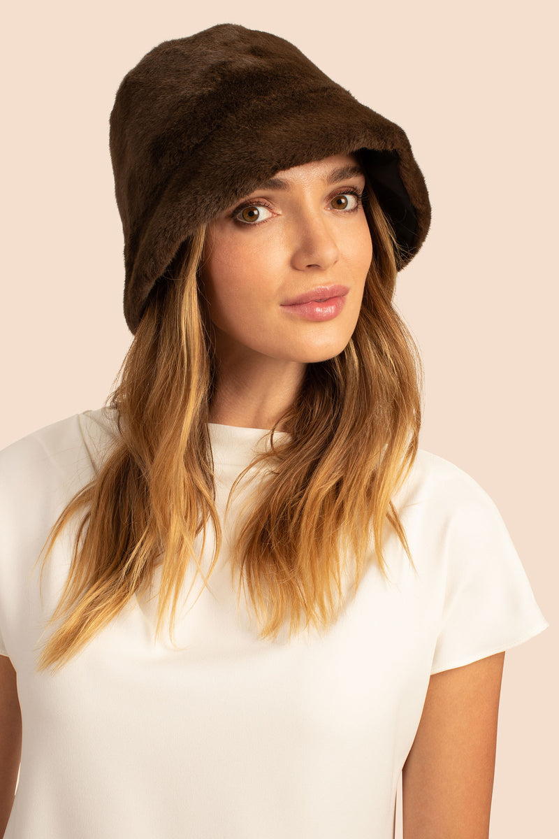 EUGENIA KIM CHARLIE FAUX FUR BUCKET HAT in CHOCOLATE BROWN additional image 1