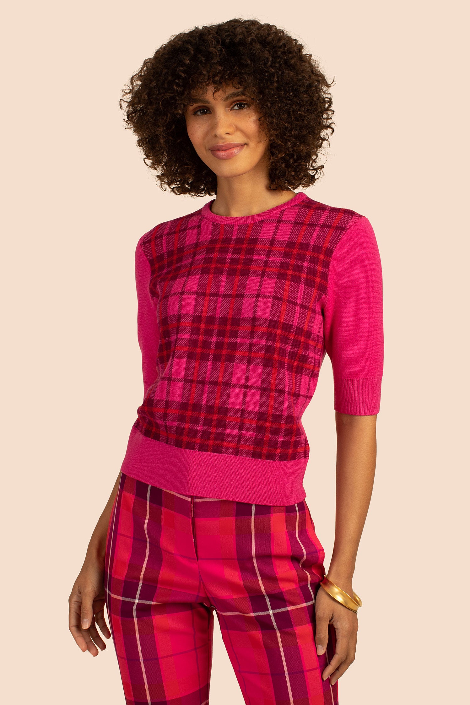 MACKENZIE PLAID CREWNECK Trina Turk
