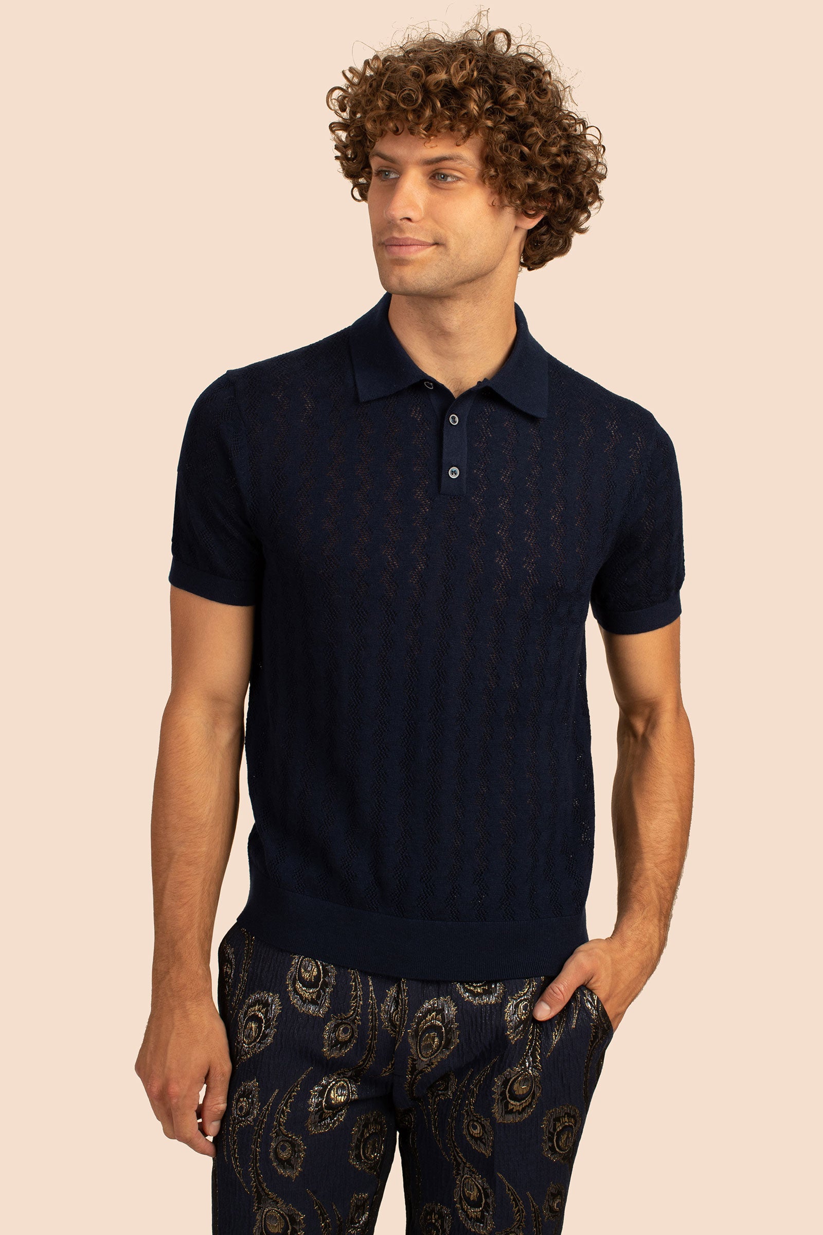 Louis Vuitton Damier Logo Print Short Sleeve Polo Shirt in Blue