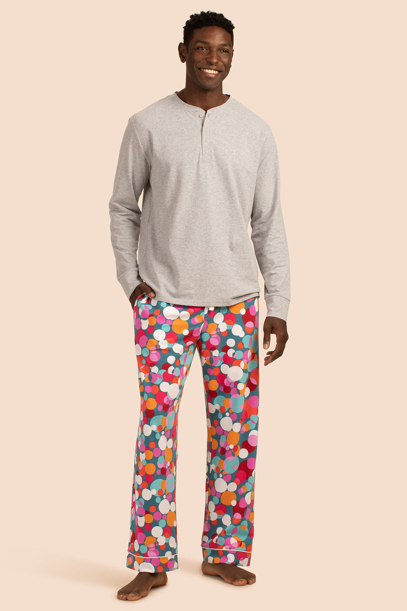 BUBBLE DOTS MEN'S LONG SLEEVE HENLEY LONG PANT PJ SET in MULTI