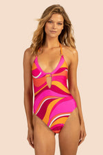 VIVID VISTA LAYERED HIGH LEG MAILLOT in MULTI