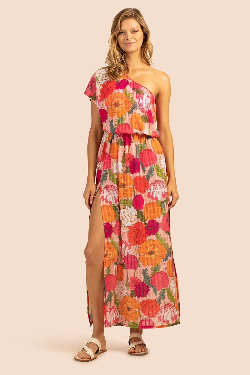 SUNNY BLOOM ASYMMETRICAL MAXI DRESS in MULTI