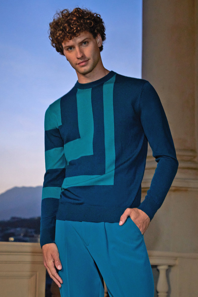 GIO INTARSIA CREWNECK in BOREALIS BLUE