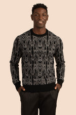 BUCHANAN MOIRE CREW SWEATER in BLACK/WHITE