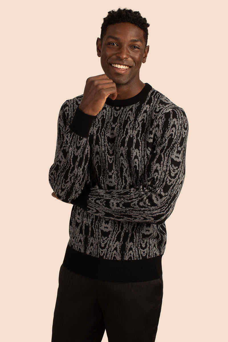 BUCHANAN MOIRE CREW SWEATER in BLACK/WHITE additional image 2