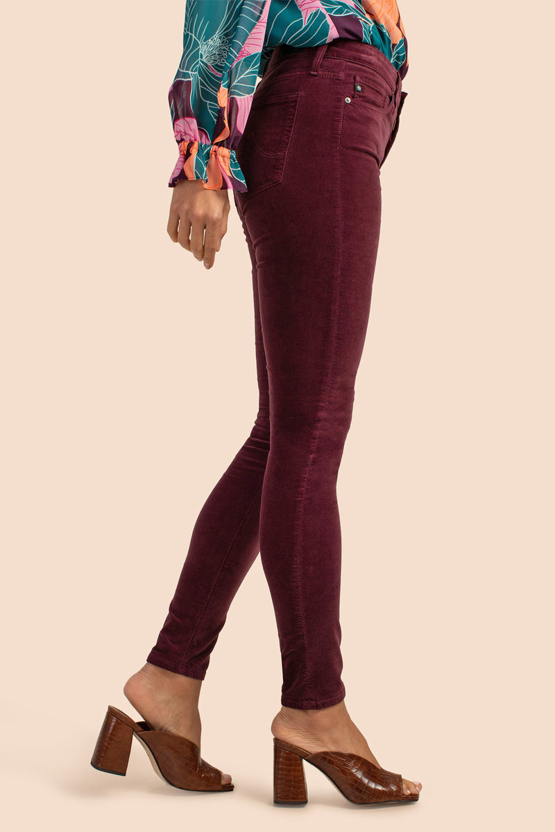 AG MAROON VELVET FARRAH SKINNY PANT in Maroon additional image 2