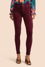 AG MAROON VELVET FARRAH SKINNY PANT in Maroon