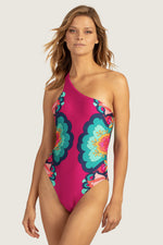 MEDALLION ONE-SHOULDER ONE-PIECE SWIMSUIT in PINK PEPPERCORN