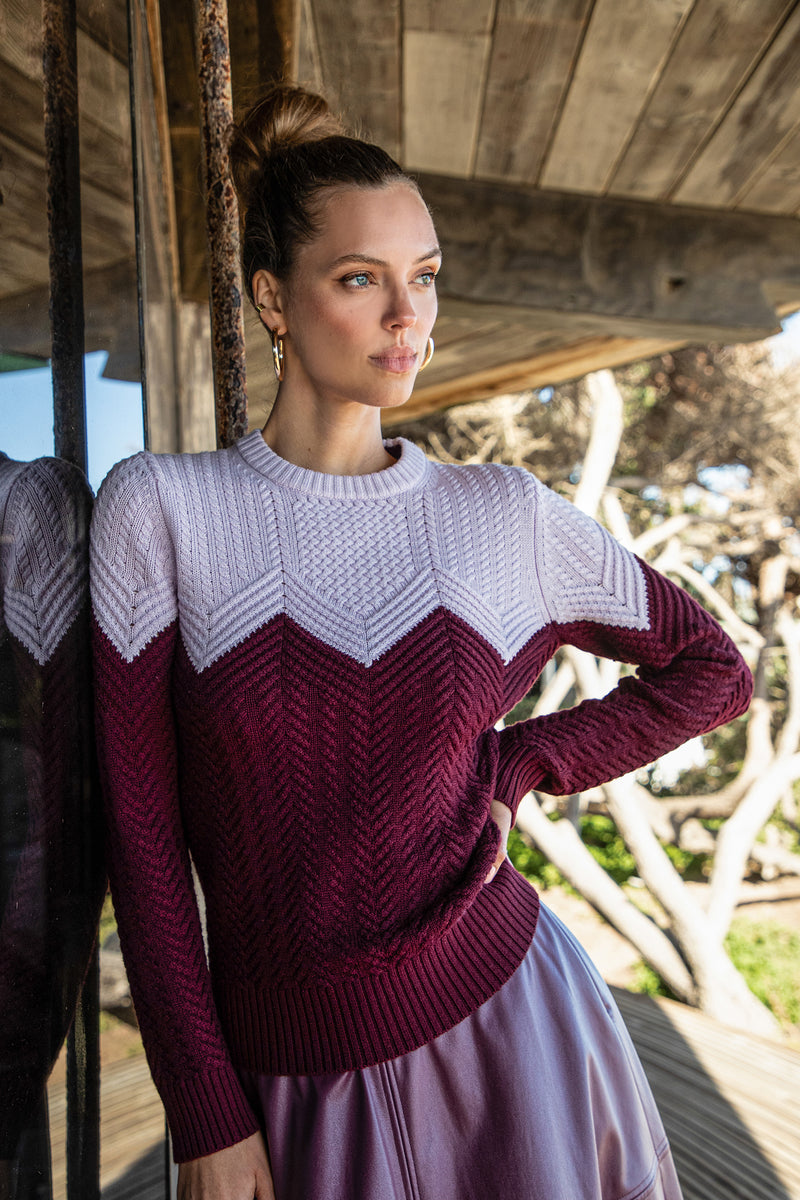 HUNTINGTON SWEATER in FIG/LILAC BREEZE