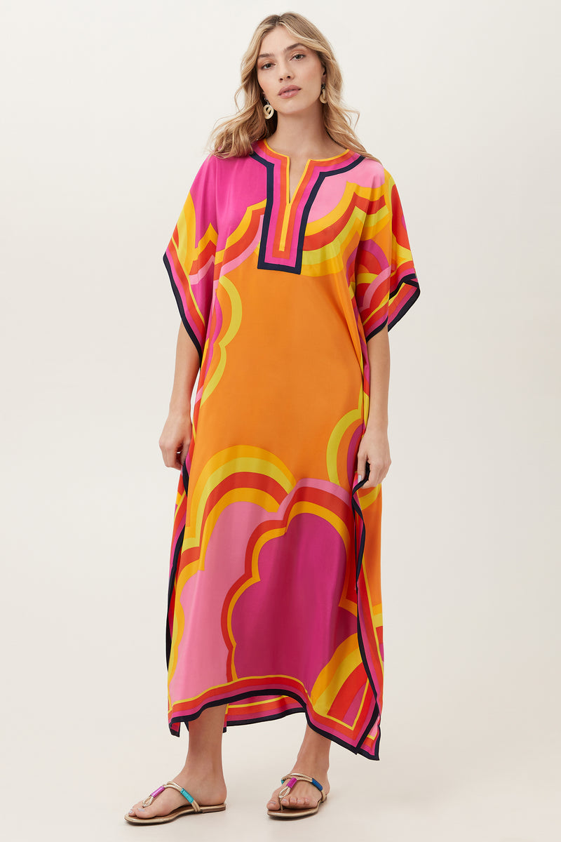 RAINBOW CLOUDS THEODORA MAXI CAFTAN DRESS in TANGERINE DREAM MULTI additional image 1