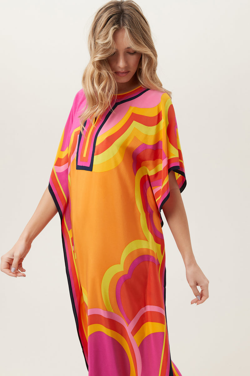 RAINBOW CLOUDS THEODORA MAXI CAFTAN DRESS in TANGERINE DREAM MULTI additional image 4