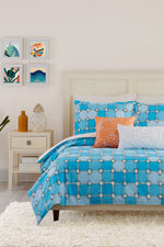 AQUA SQUARE FULL/QUEEN DUVET 3-PIECE SET in BLUE