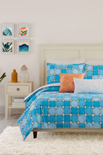 AQUA SQUARE KING DUVET 3-PIECE SET in BLUE