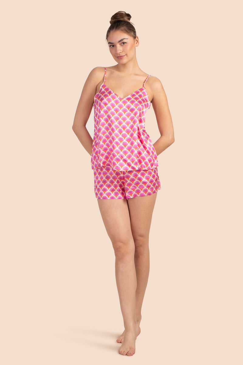 SCALLOP SILK CAMI BOXER SET in MULTI additional image 1
