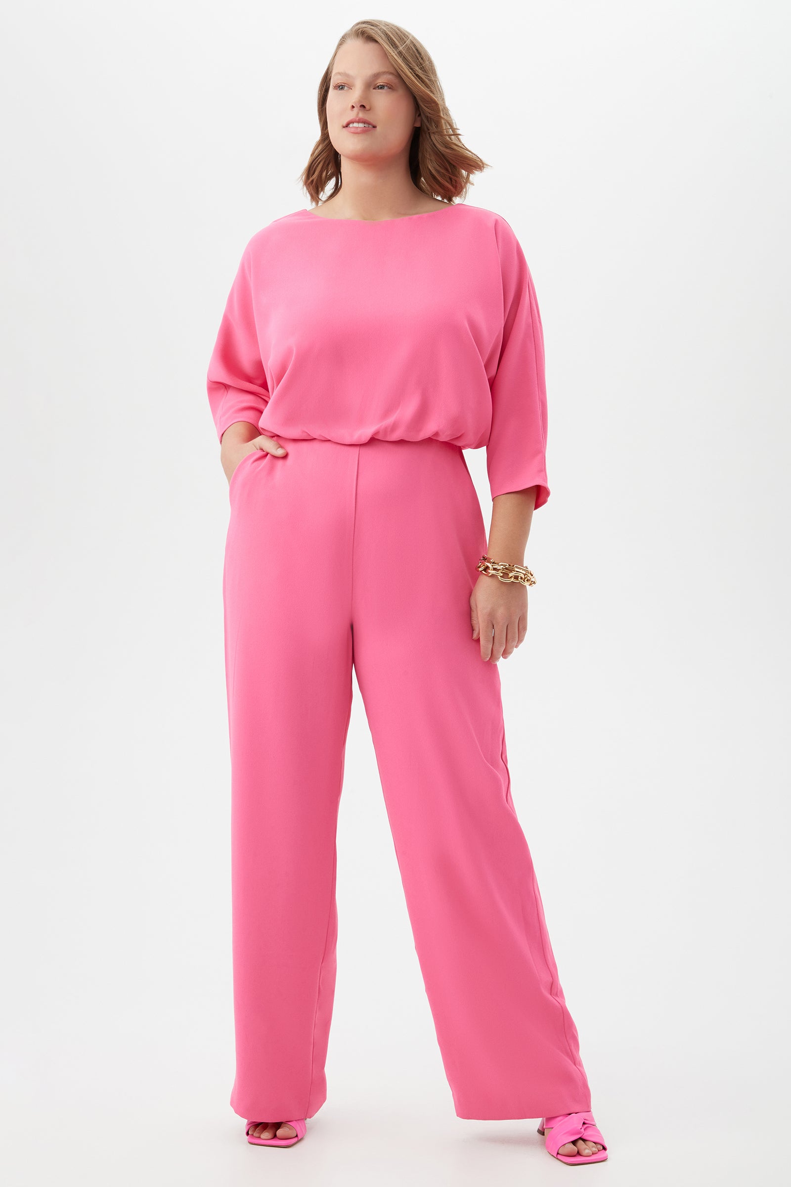 Hot Pink V-Neck Jumpsuit With Criss Cross Back and Pockets | Cute Jumpsuits  – Saved by the Dress