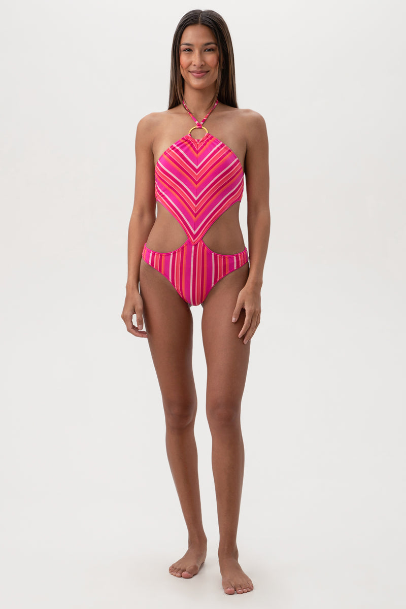 MARAI HIGH-NECK CUT-OUT ONE-PIECE MAILLOT SWIMSUIT in MULTI additional image 3