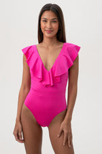 MONACO RUFFLE PLUNGE ONE PIECE in ROSE PINK
