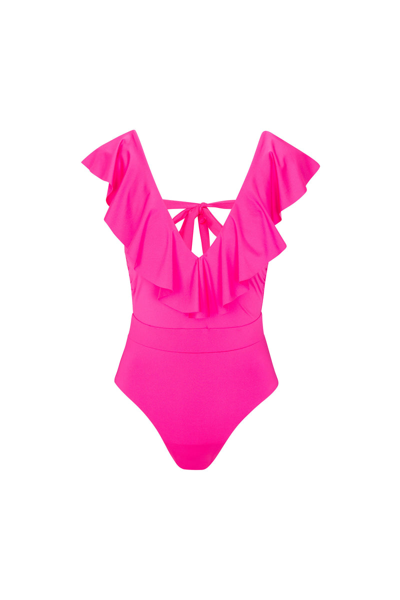 MONACO RUFFLE PLUNGE ONE PIECE in ROSE PINK additional image 1