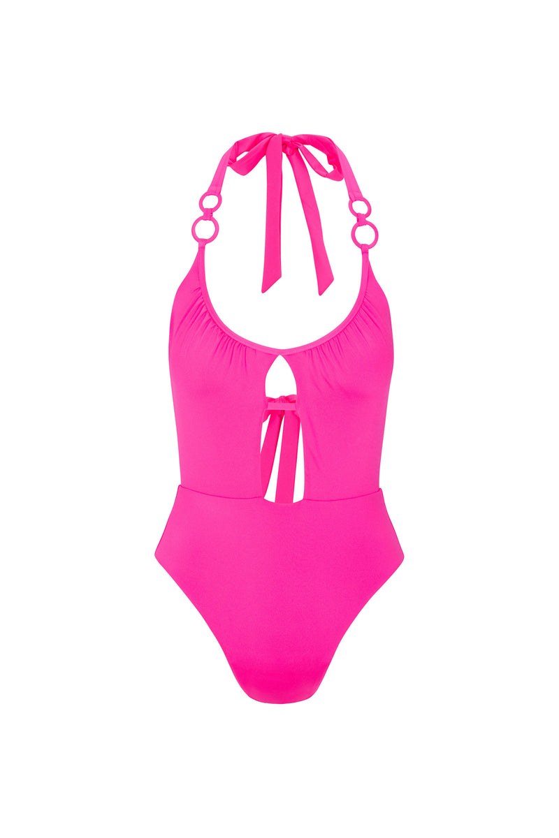 MONACO SOLIDS HALTER ONE PIECE SWIMSUIT in ROSE PINK additional image 1