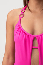 MONACO SOLIDS HALTER ONE PIECE SWIMSUIT in ROSE PINK additional image 4
