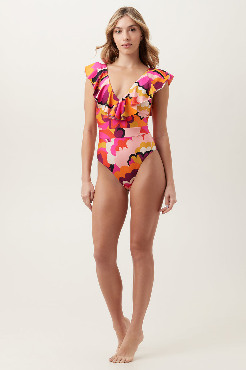 FAN FAIRE RUFFLE PLUNGE ONE PIECE in MULTI additional image 3
