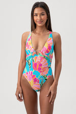 POPPY BELTED PLUNGE ONE PIECE in MULTI