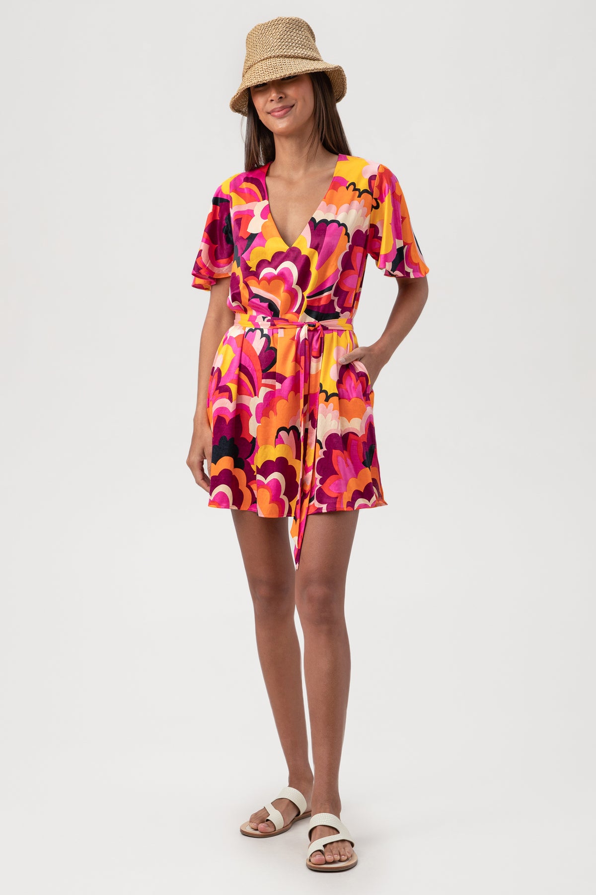 Fan Faire Short Sleeve V Neck Cover Up Dress