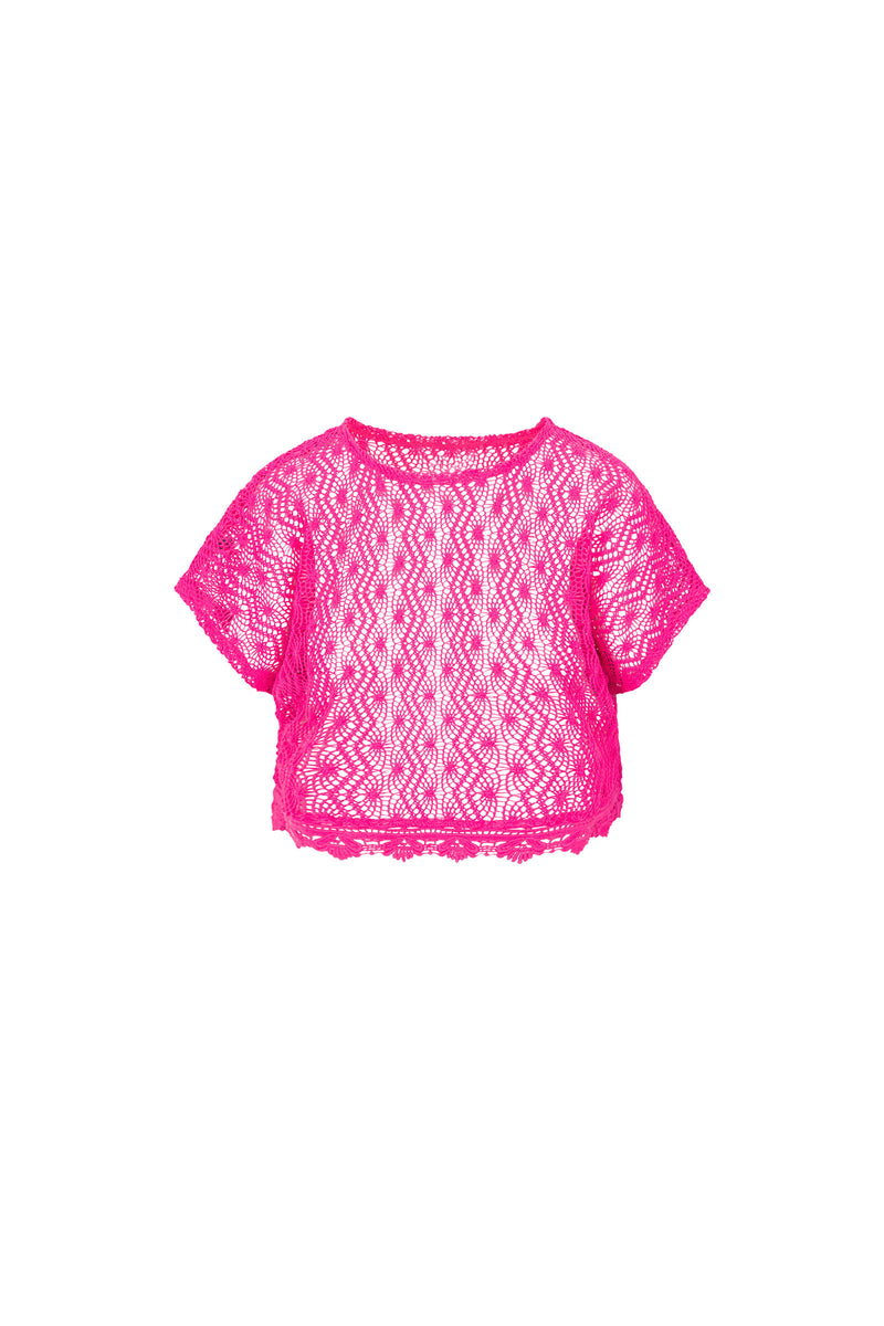 WHIM CROCHET CROP SHIRT in ROSE PINK additional image 7