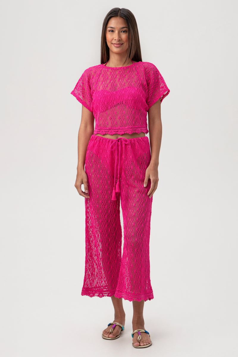WHIM CROCHET CROP PANT in ROSE PINK additional image 9