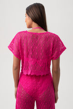 WHIM CROCHET CROP SHIRT in ROSE PINK additional image 8