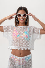 WHIM CROCHET CROP SHIRT in WHITE additional image 11