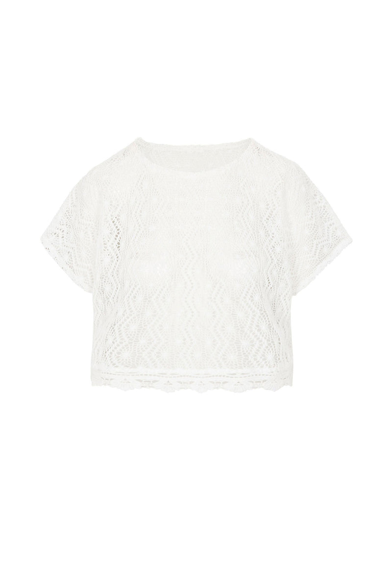 WHIM CROCHET CROP SHIRT in WHITE additional image 12