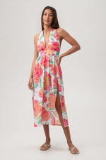 POPPY HIGH NECK MIDI DRESS in WHITE MULTI