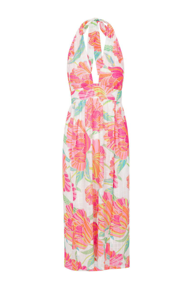 POPPY HIGH NECK MIDI DRESS in WHITE MULTI additional image 1