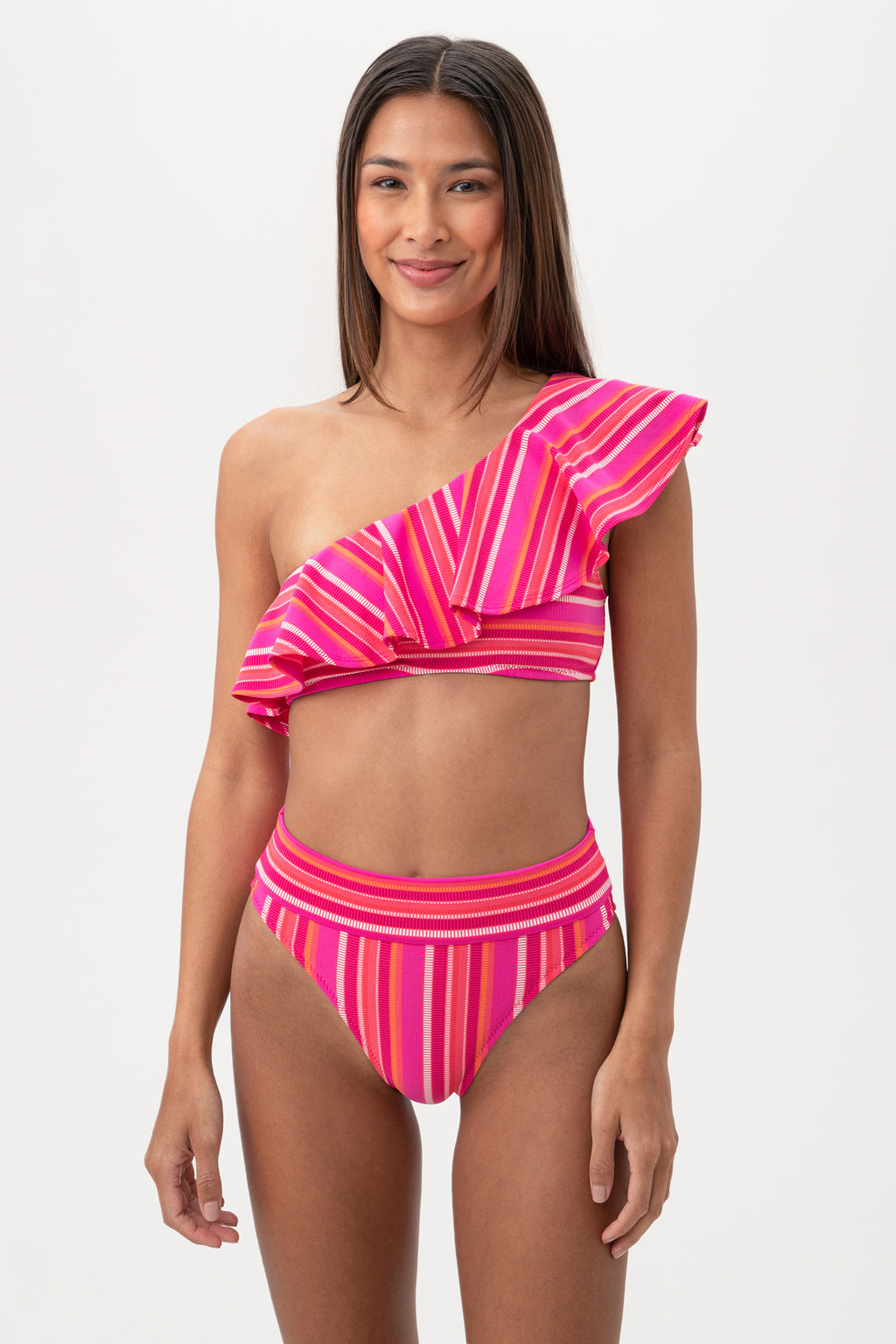One shoulder ruffle bikini top deals