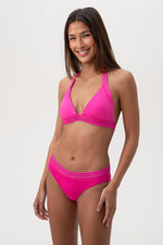 MONACO SOLIDS BRAIDED HALTER SWIM TOP in ROSE PINK